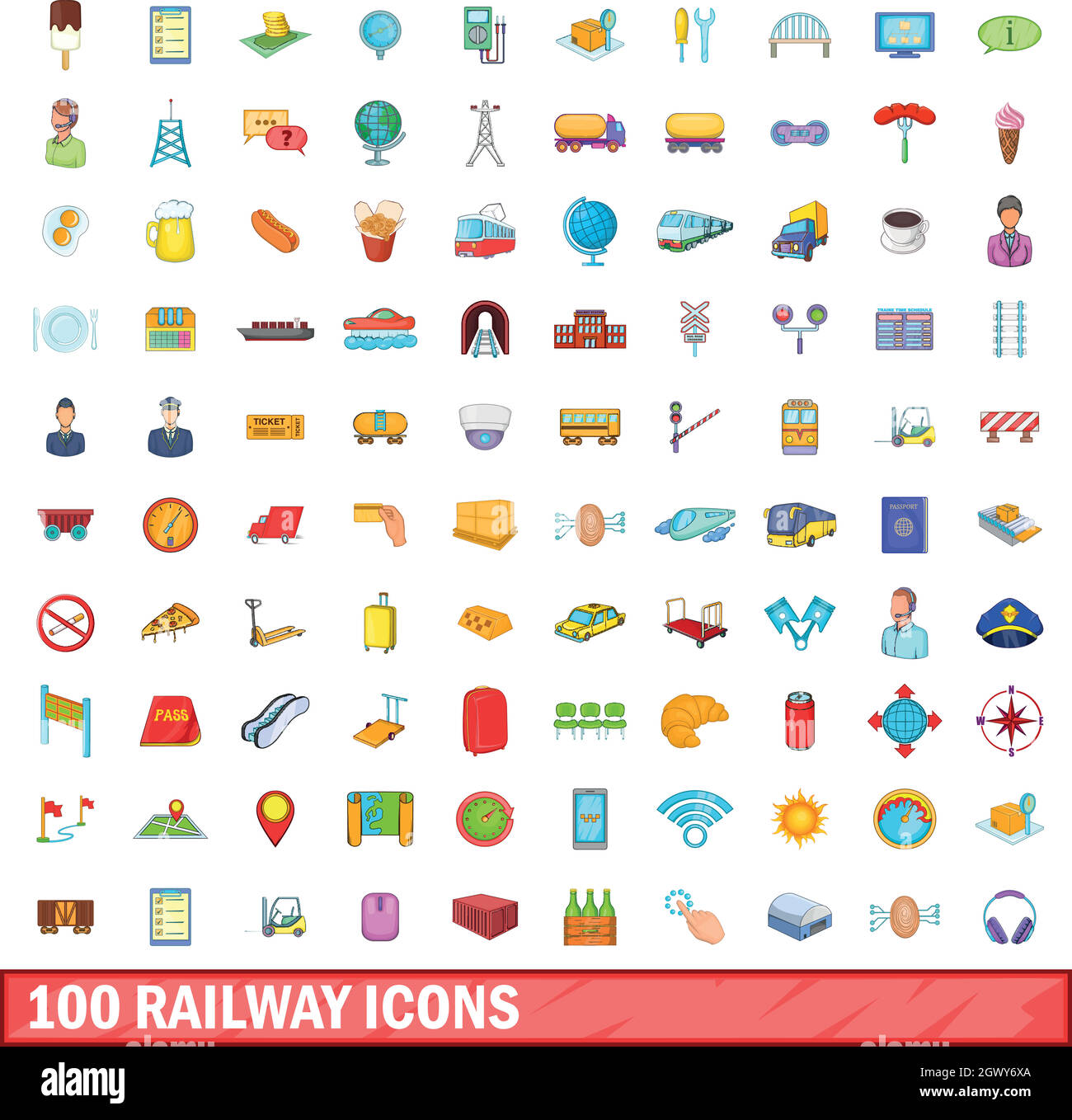 100 icônes de fer, jeu de style cartoon Illustration de Vecteur