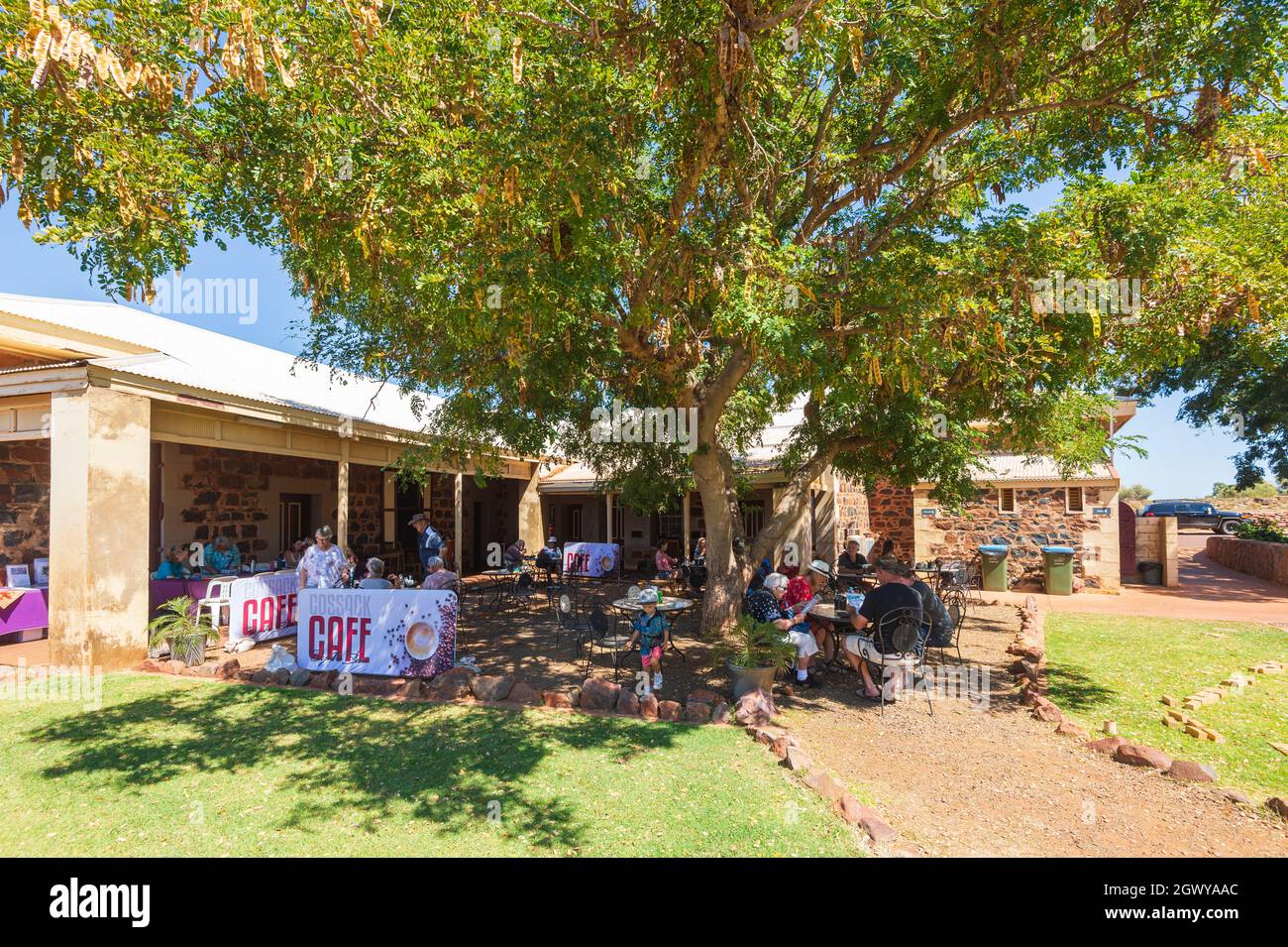 Vue sur l'historique Customs House, aujourd'hui un café, dans la vieille ville fantôme de Cossack, Pilbara, Australie occidentale, Australie Banque D'Images