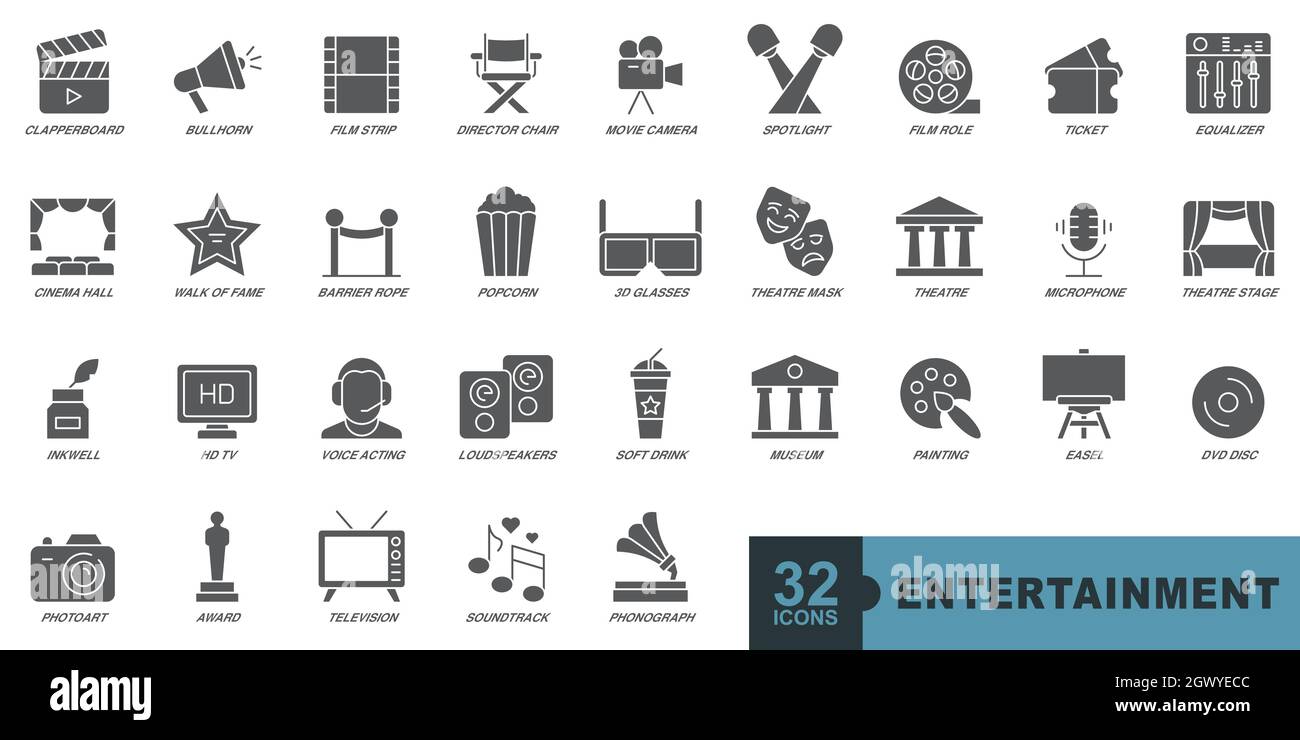 Icônes de divertissement sur fond blanc Illustration de Vecteur