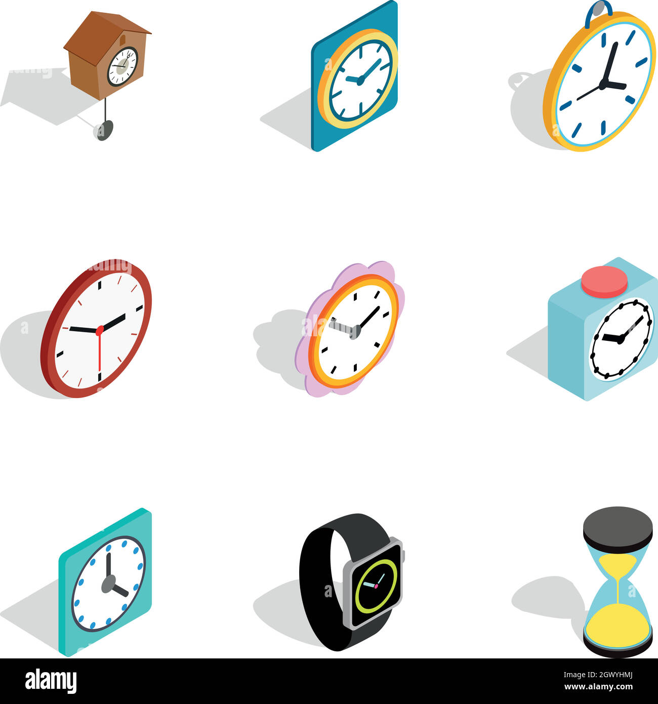 Les icônes de montres, style 3D isométrique Illustration de Vecteur