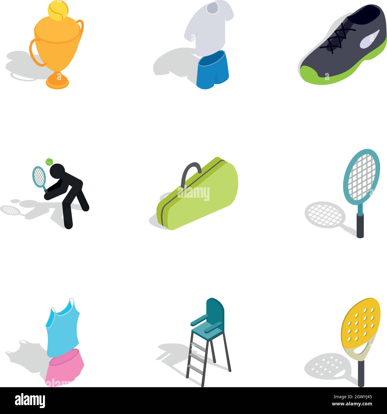 Jeu de tennis en 3D isométrique, les icônes de style Illustration de Vecteur