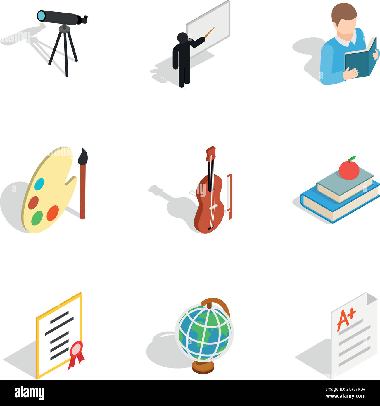 Les fournitures scolaires, les icônes de style 3D isométrique Illustration de Vecteur