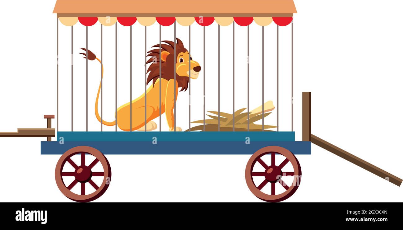 Lion en cage, l'icône de style cartoon Illustration de Vecteur