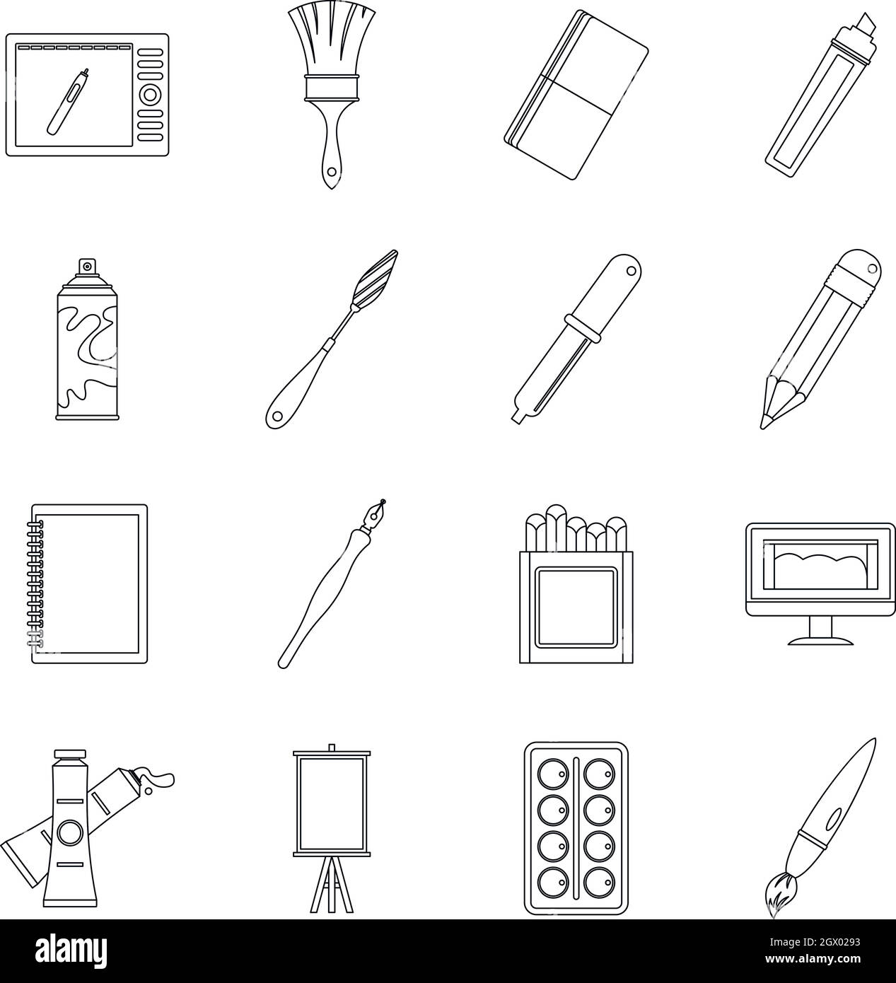 Outils de dessin et design icons set style du contour, Illustration de Vecteur