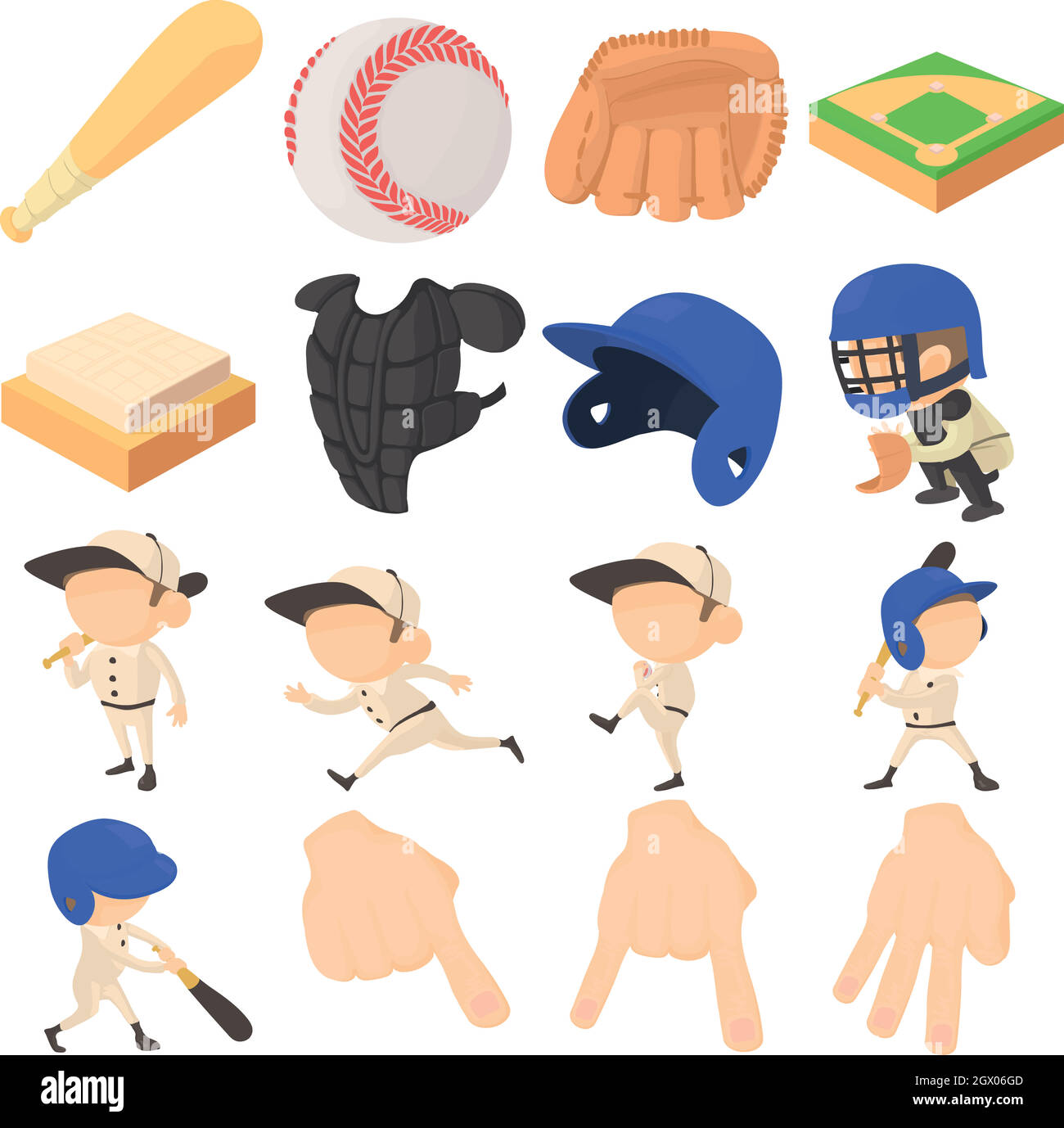 Éléments de base-ball icons set, cartoon style Illustration de Vecteur