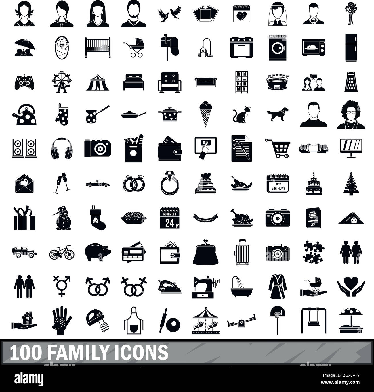 Famille 100 icons set dans un style simple Illustration de Vecteur
