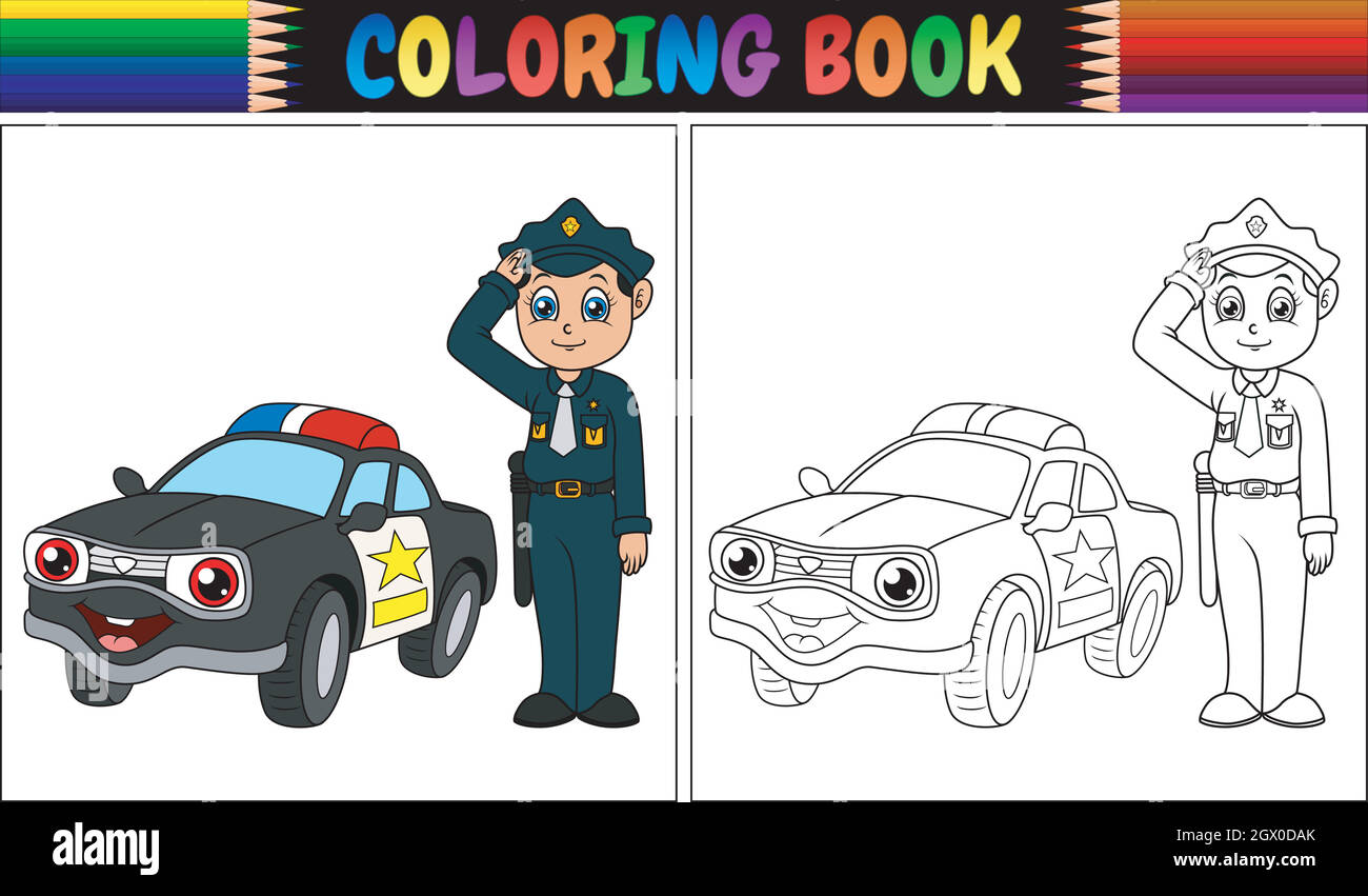 Livre de coloriage avec policier et voiture de police Image Vectorielle ...
