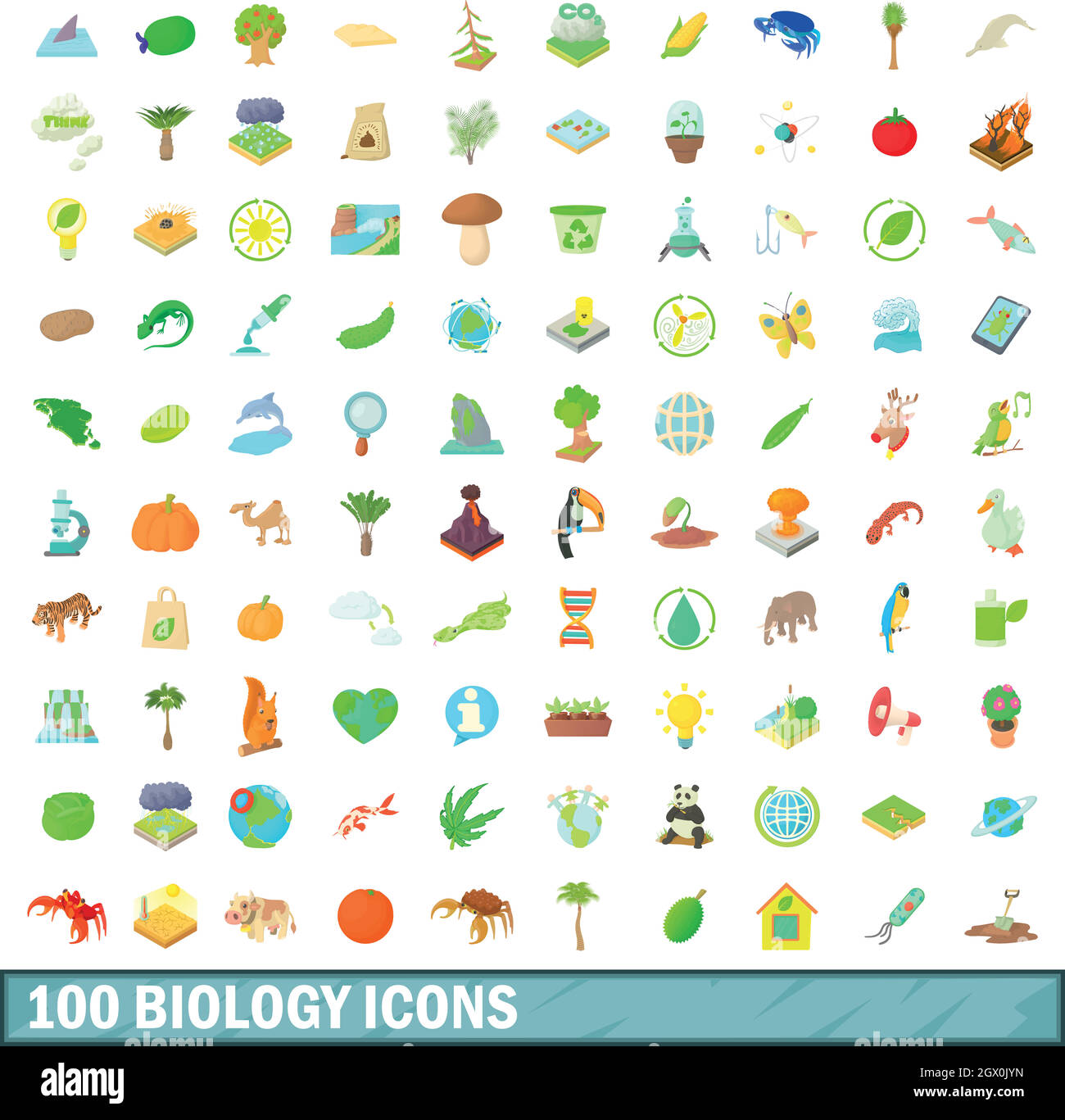 Biologie 100 icons set, cartoon style Illustration de Vecteur