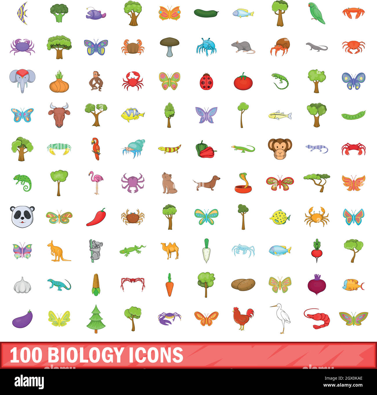Biologie 100 icons set, cartoon style Illustration de Vecteur
