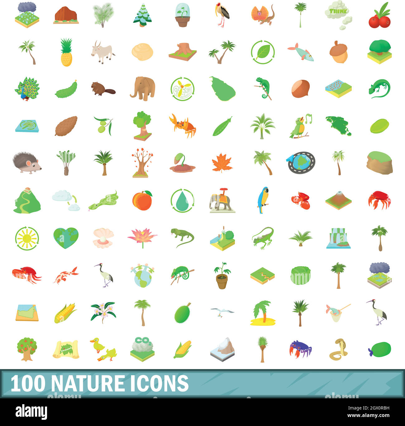 Nature 100 icons set, cartoon style Illustration de Vecteur