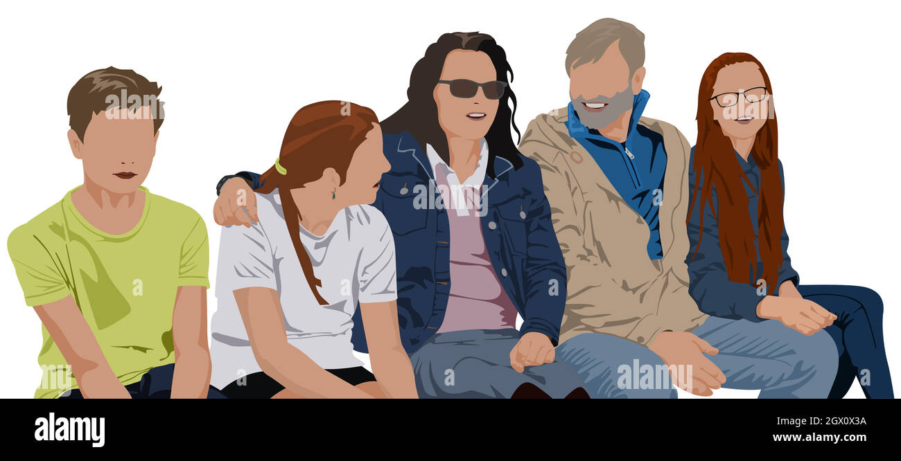 Parents avec trois enfants en famille Illustration de Vecteur