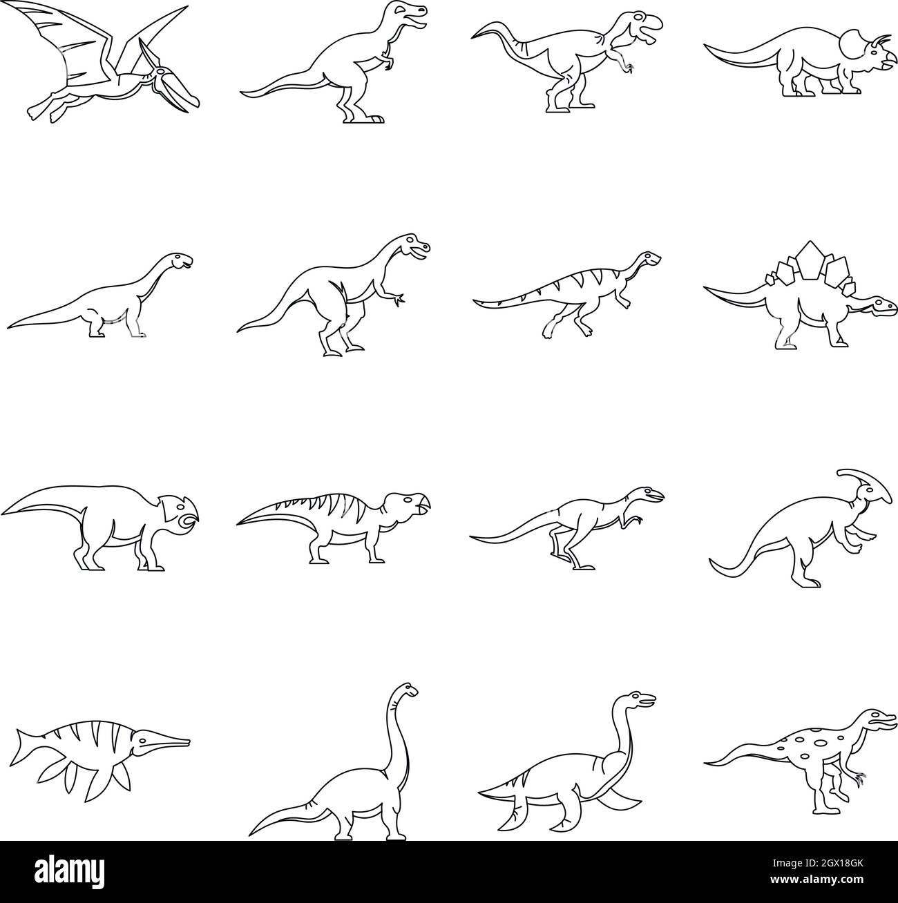 Icons set de dinosaures, style contour Illustration de Vecteur