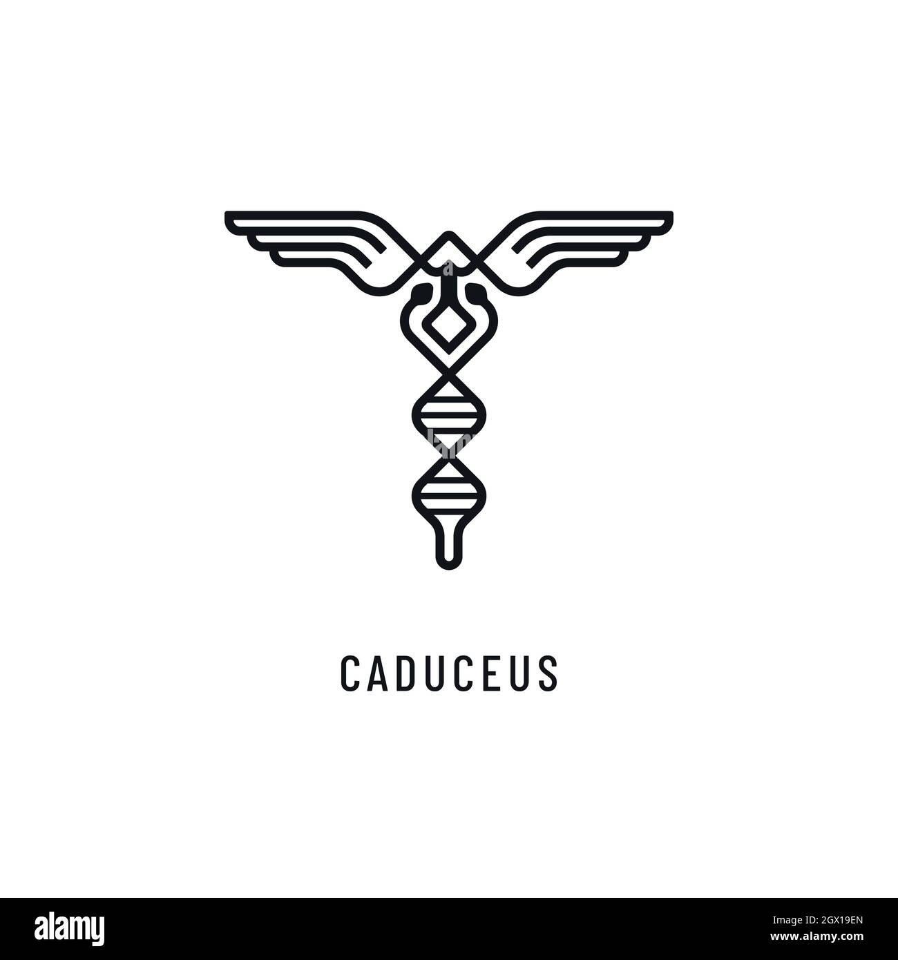 Icône de caduceus abstrait avec formes de serpent et d'adn. Conception du logo vecteur médecine science. Illustration de Vecteur