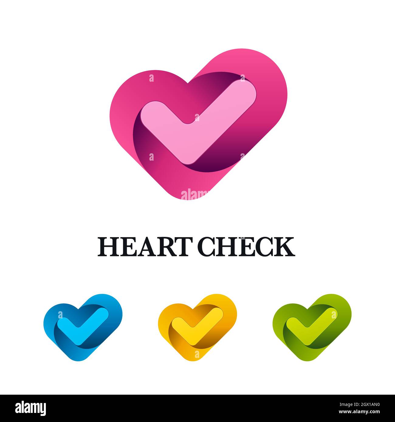 icônes 3d heart avec des coches sur fond blanc. Modèles de logo abstrait médical ou amour. Illustration de Vecteur