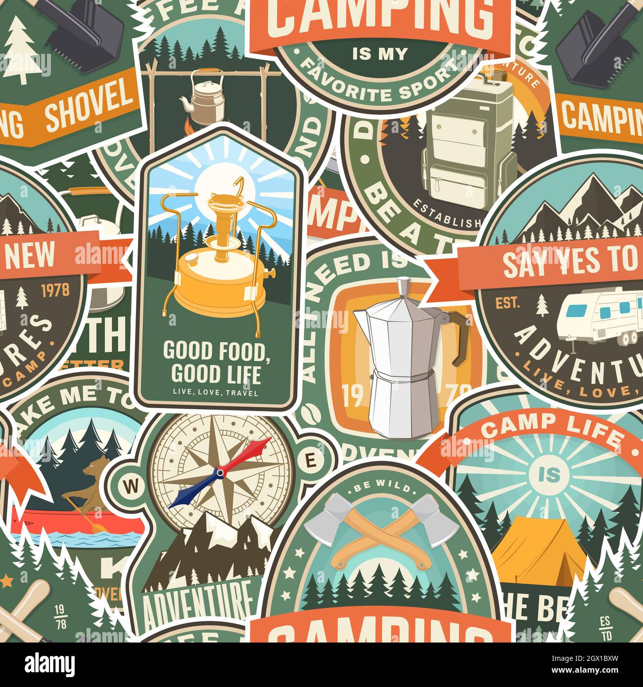 Motif Colore Sans Couture Pour Camp D Ete Avec Citations De Voyage Inspirantes Illustration Vectorielle Arriere Plan Papier Peint Motif Avec The De Camping Retro Image Vectorielle Stock Alamy