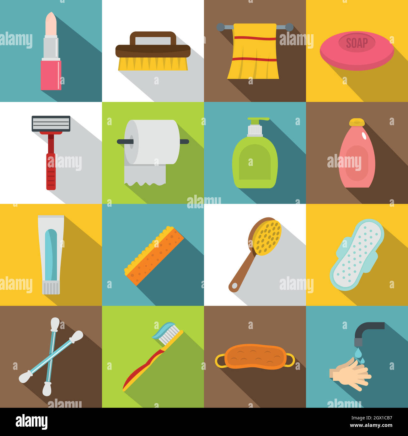 Des outils d'hygiène icons set, style plat Illustration de Vecteur