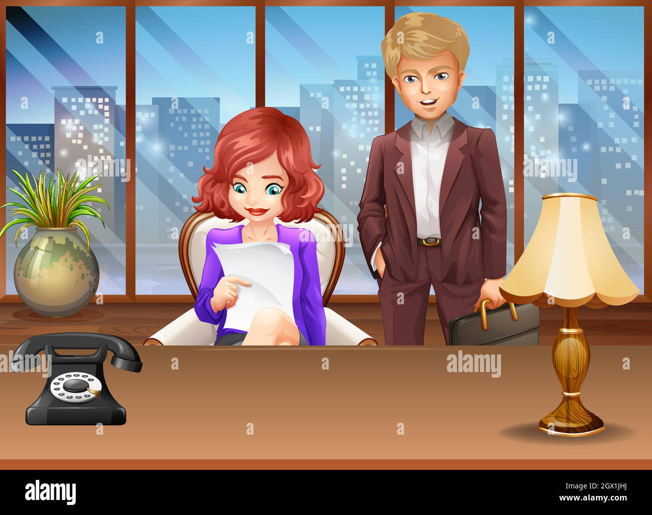 Couple dans un bureau d'affaires Illustration de Vecteur