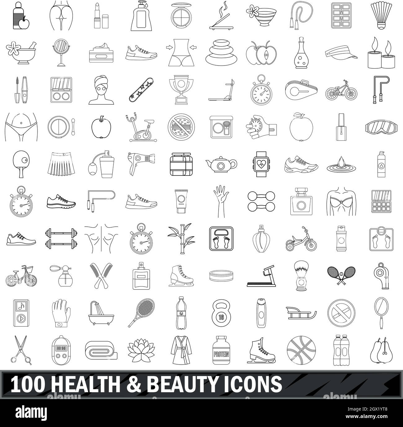 100 icônes de beauté et style du contour, Illustration de Vecteur