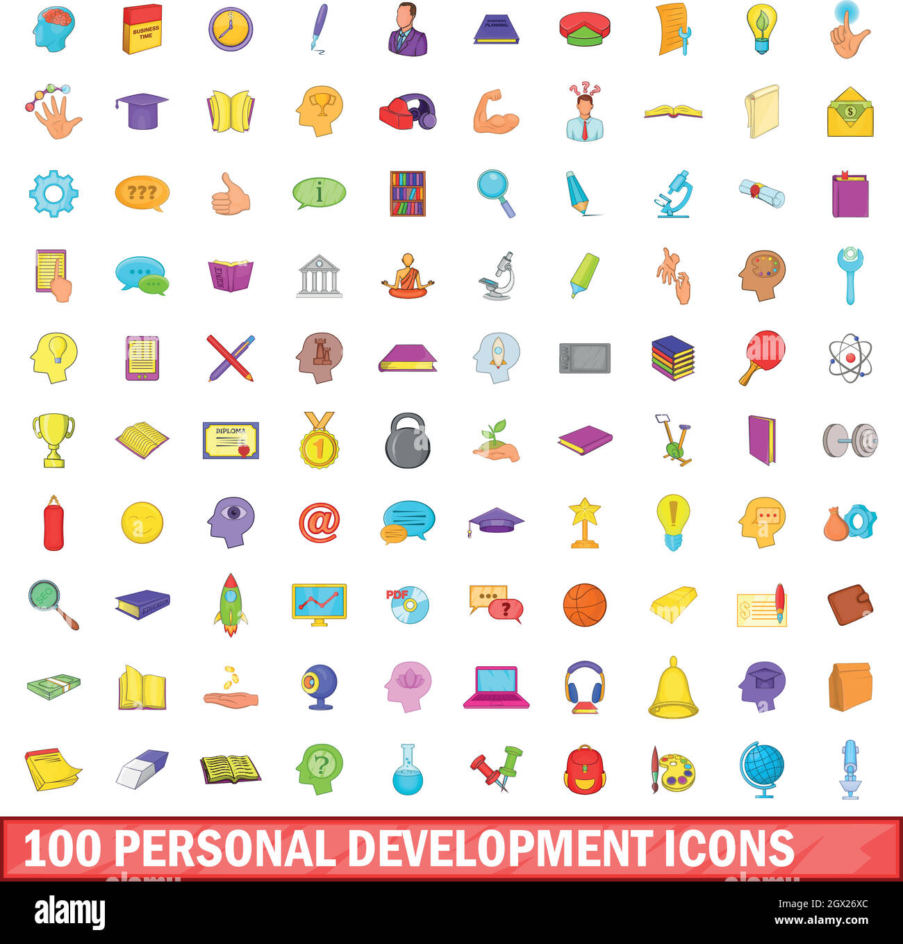 Développement personnel 100 icons set, cartoon style Illustration de Vecteur