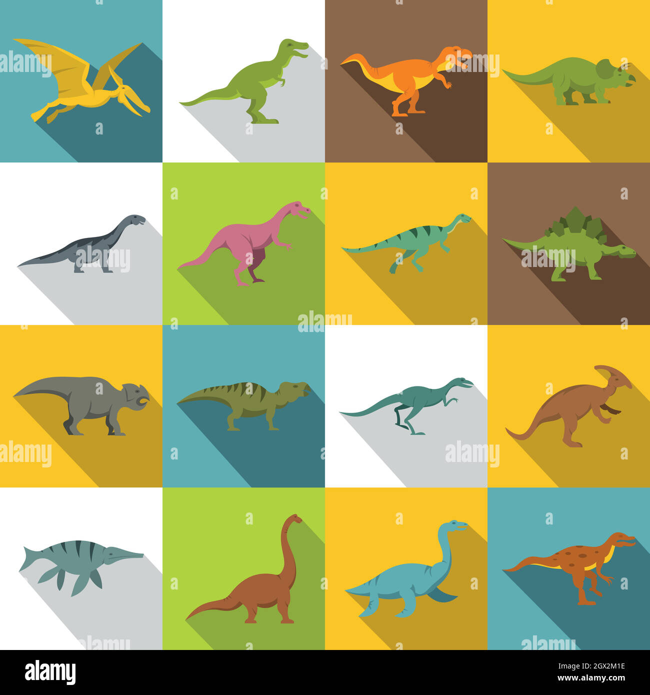 Icons set de dinosaures, style plat Illustration de Vecteur