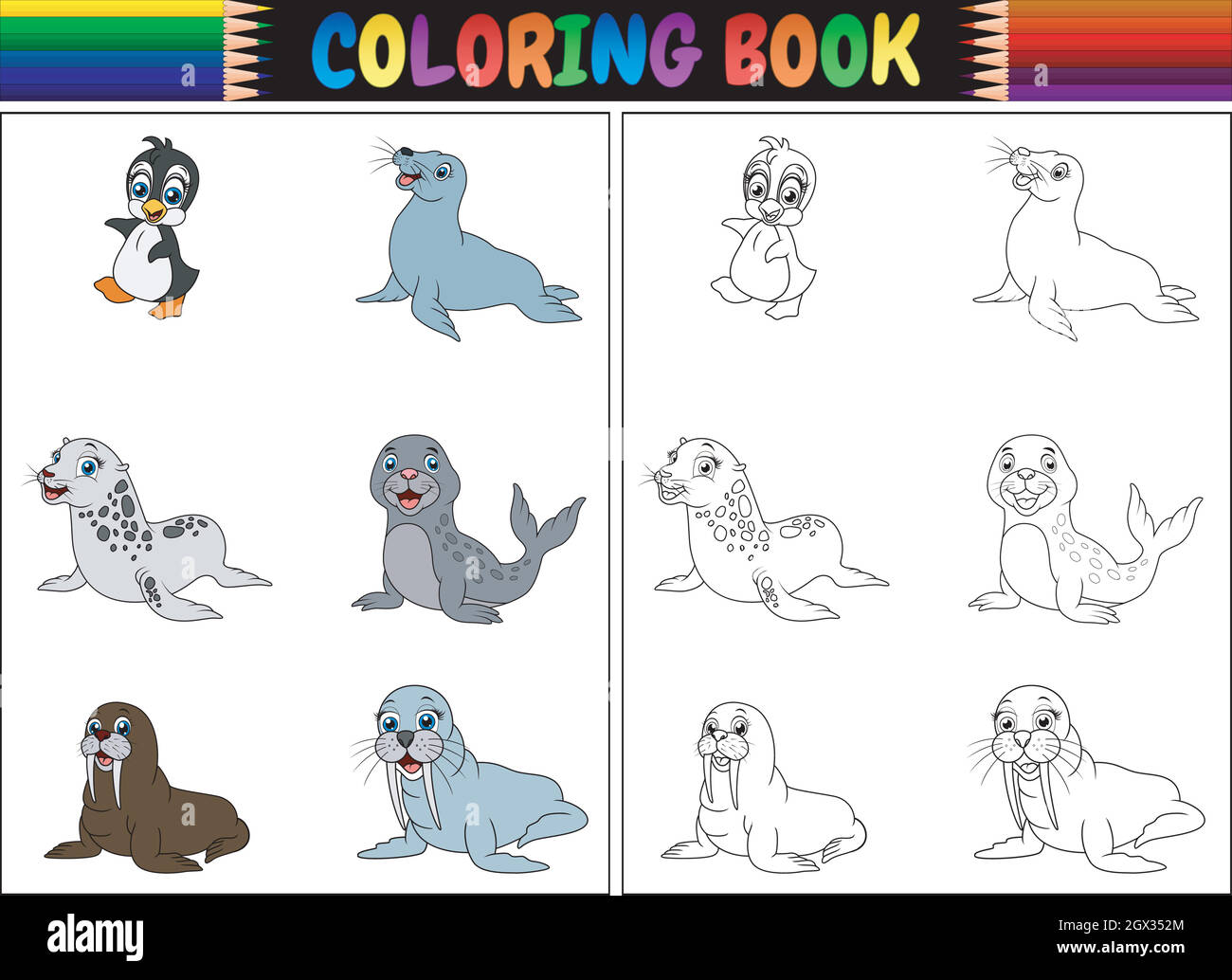 Livre de coloriage avec collection d'animaux de l'arctique Illustration de Vecteur