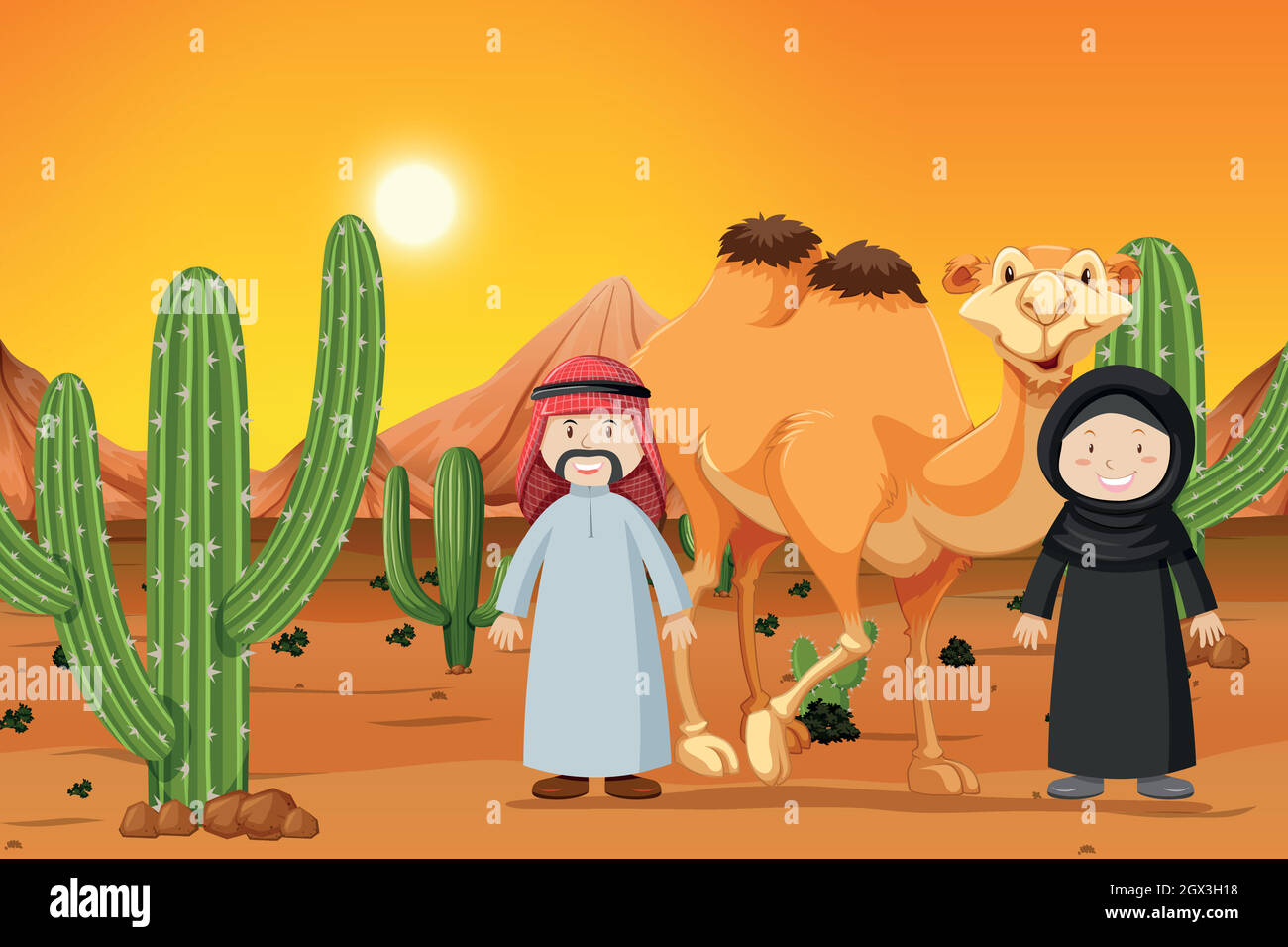 Chameau et deux musulmans Illustration de Vecteur