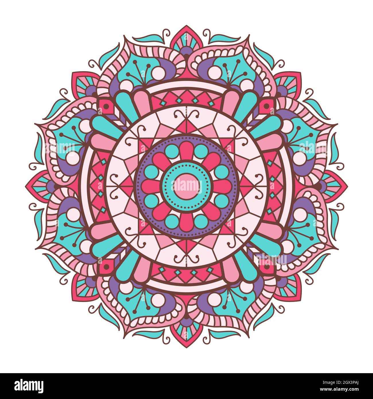 Mandala ornementale colorée sur fond blanc, art oriental, motif floral et élément décoratif Illustration de Vecteur