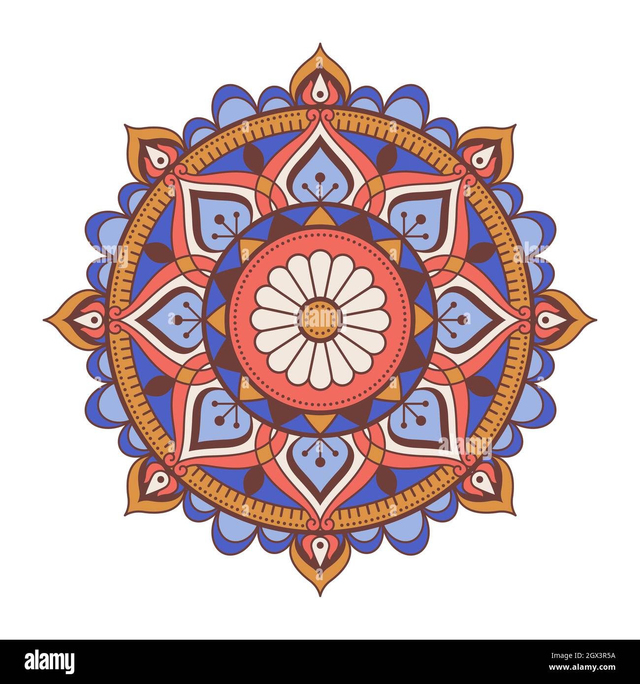 Mandala ornementale colorée sur fond blanc, art oriental, motif floral et élément décoratif Illustration de Vecteur