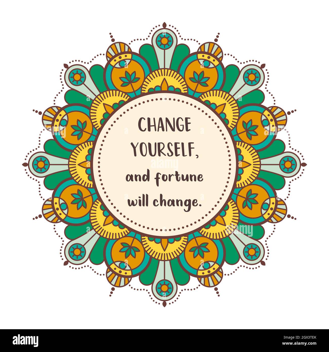 Mandala avec citation motivationnelle: Changer vous-même et la fortune va changer Illustration de Vecteur