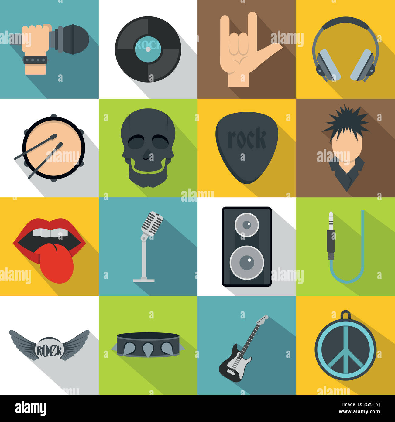 La musique rock icons set, style plat Illustration de Vecteur