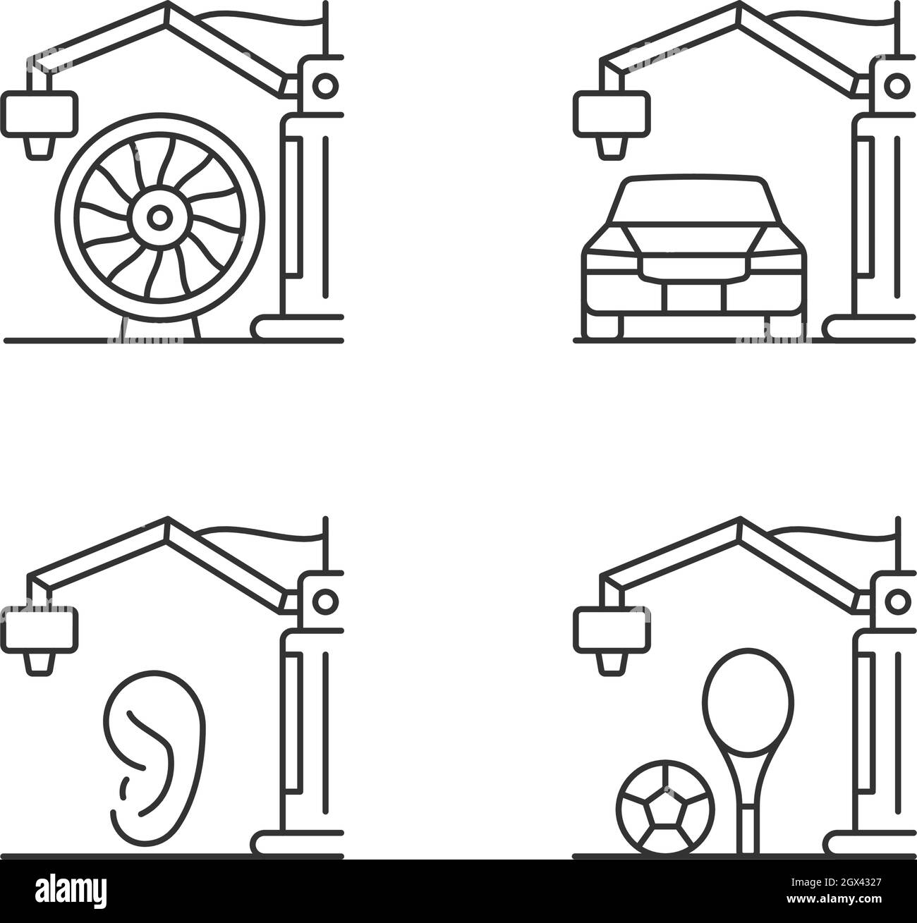 Ensemble d'icônes linéaires de processus de fabrication Illustration de Vecteur