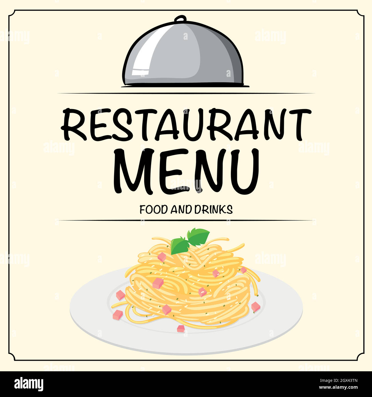 Modèle de menu du restaurant avec pâtes sur l'assiette Illustration de Vecteur