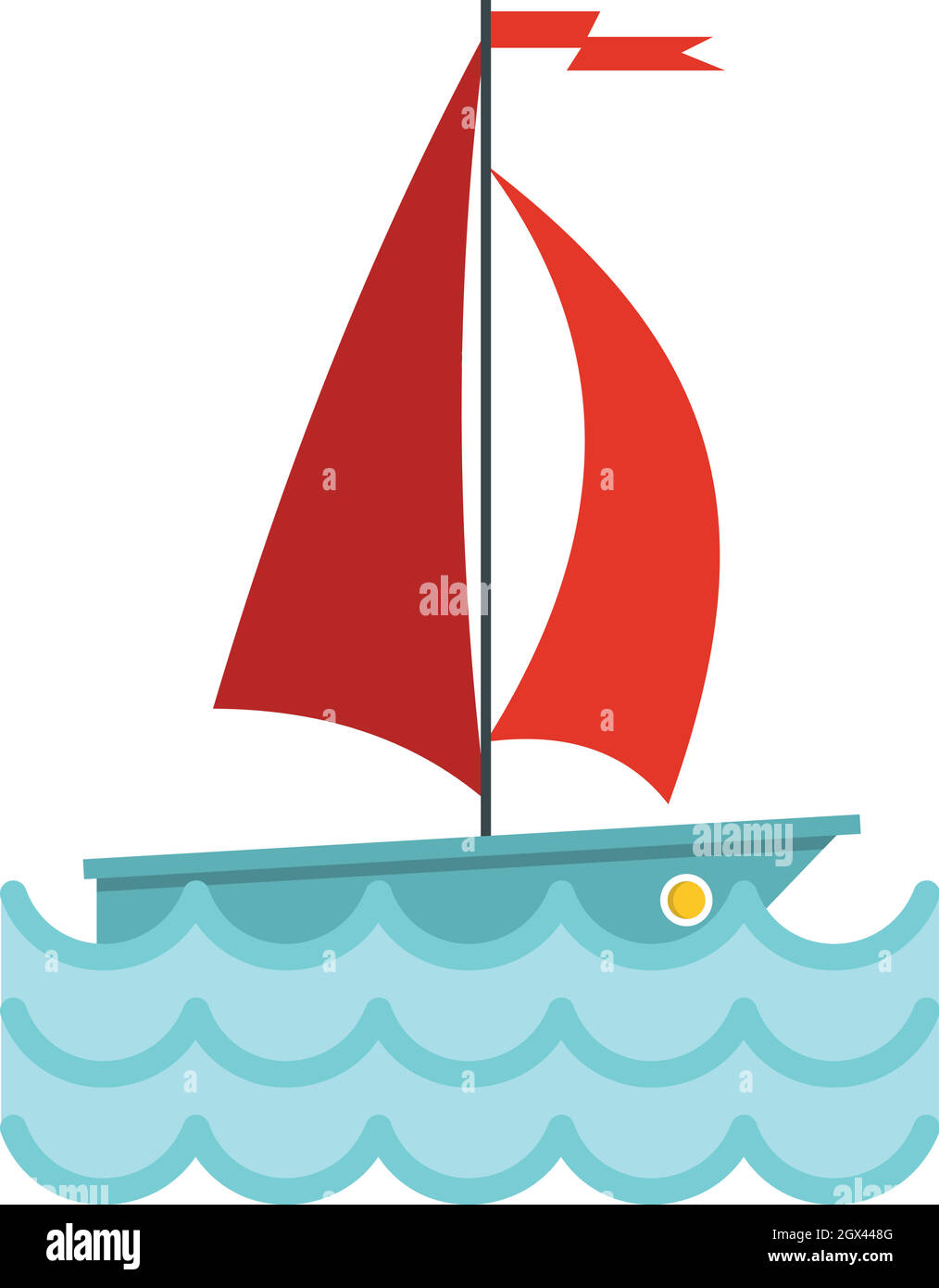 Yacht avec voiles rouge, icône de style plat Illustration de Vecteur