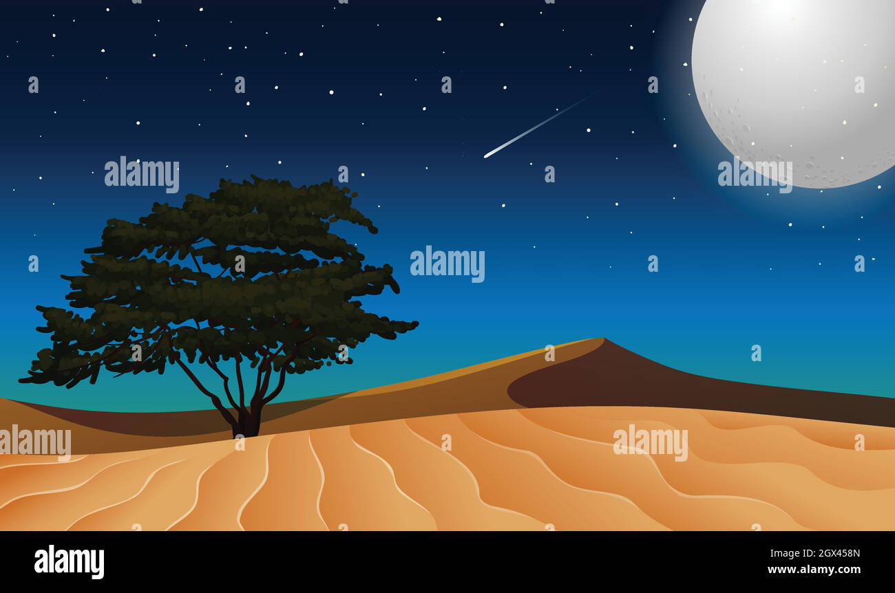 Lune sur un désert isolé Illustration de Vecteur