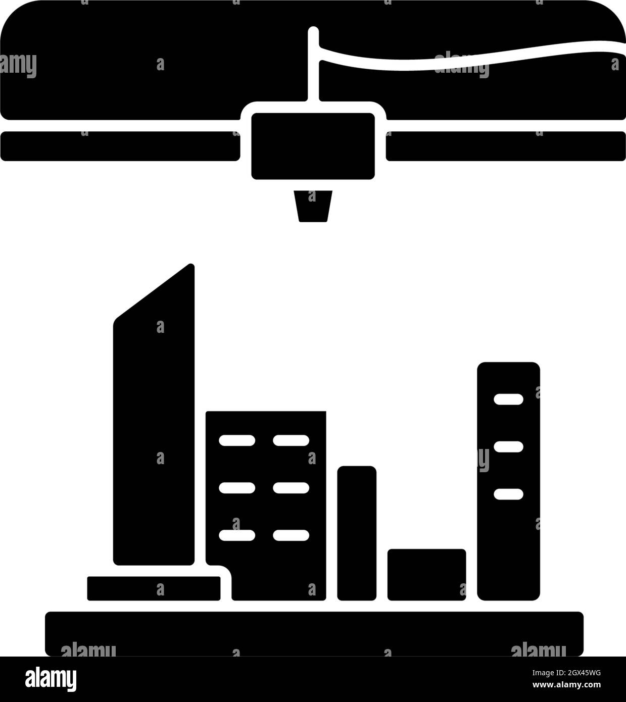 icône en forme de glyphe noir imprimée en 3d sur le plan de la ville Illustration de Vecteur
