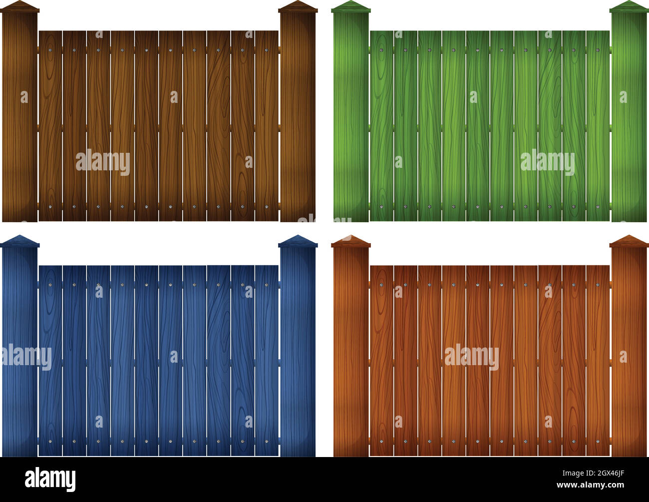 Quatre clôtures en bois colorées Illustration de Vecteur