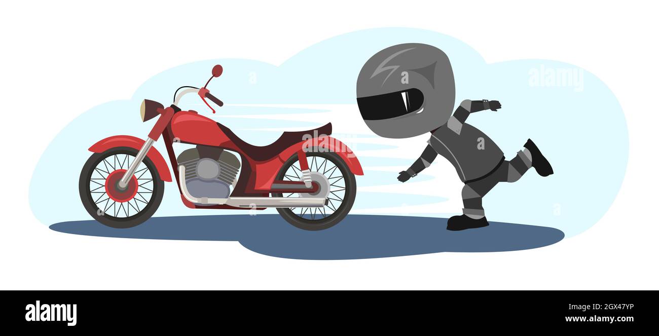 Dessin animé Biker. Illustration enfant. La moto est en train de rattraper  son retard. Tenue de sport et casque. Moto froide. Broyeur. Motard amusant.  Isolé Image Vectorielle Stock - Alamy