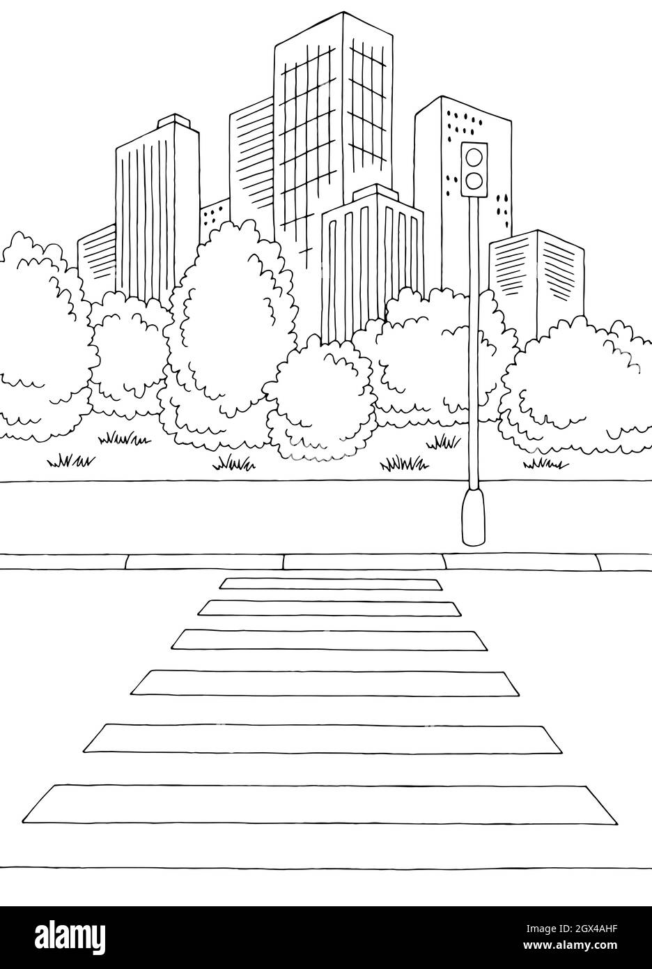 Crosswalk Street Road graphique noir blanc ville vertical paysage dessin vecteur d'illustration Illustration de Vecteur