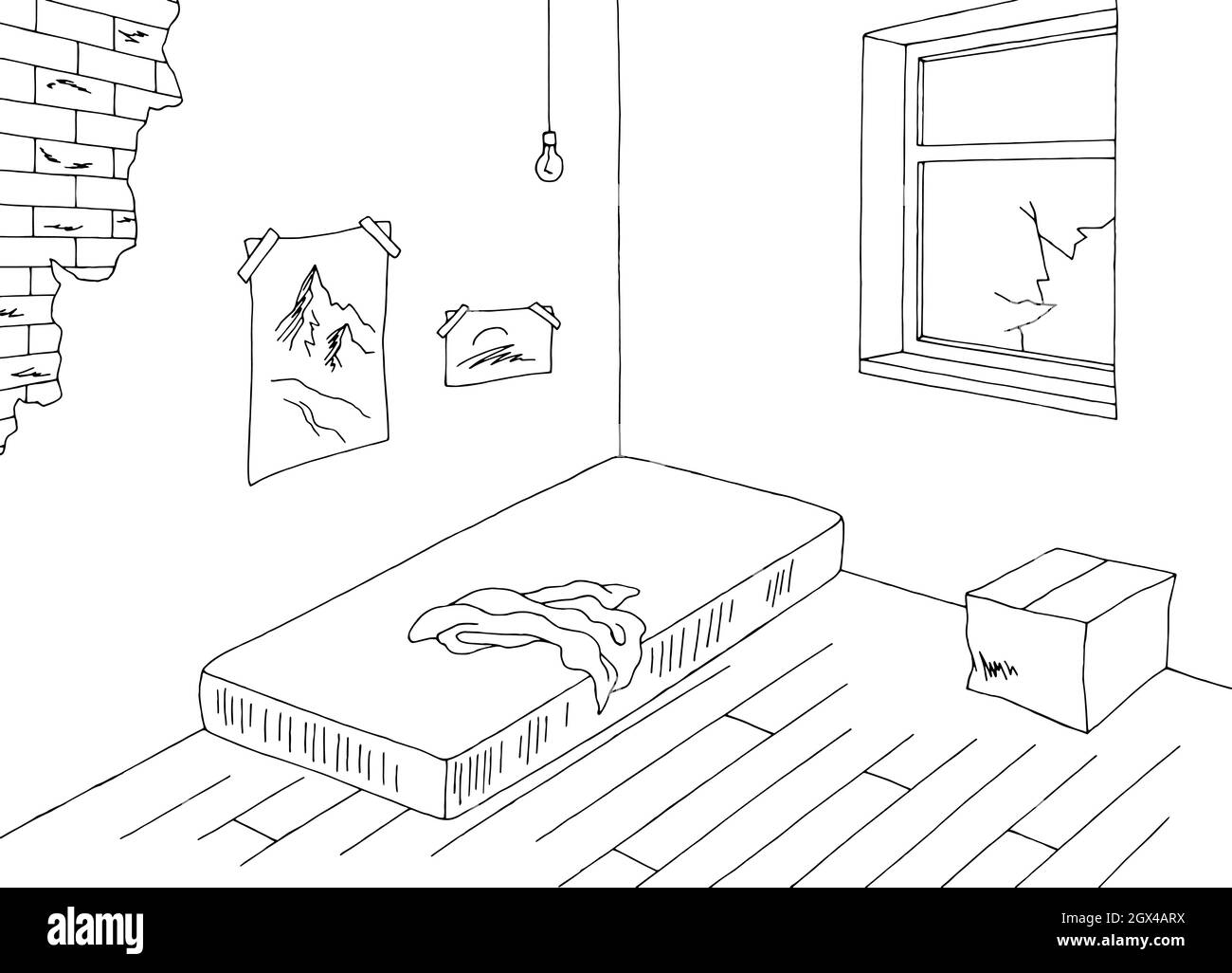 Image de pièce médiocre noir blanc vide intérieur de la maison dessin vecteur d'illustration Illustration de Vecteur