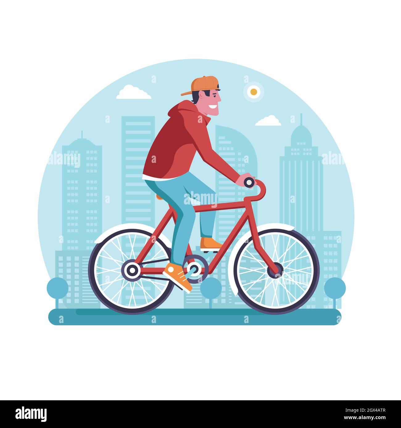 Vélo Man Ride Vélo sur la scène de la ville Illustration de Vecteur