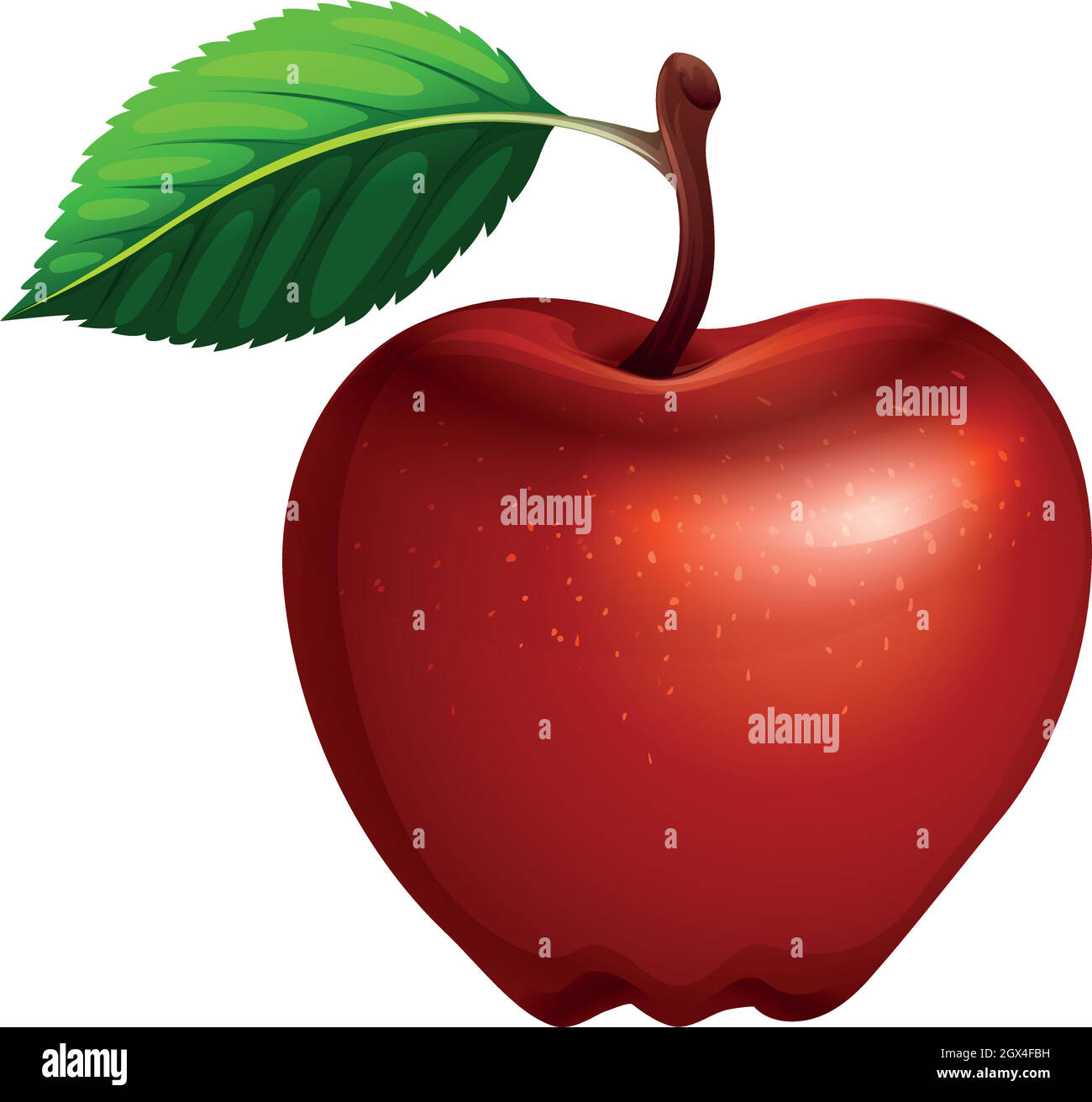 Pomme rouge avec feuille et tige Illustration de Vecteur