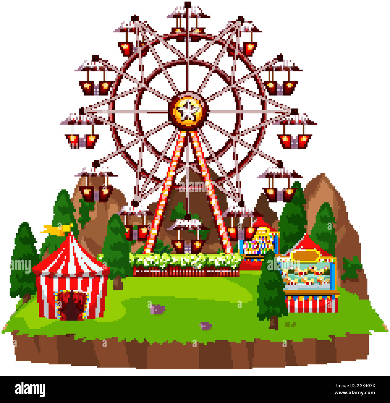 Scène wtih ferris roue et jeux de cirque dans le parc Illustration de Vecteur