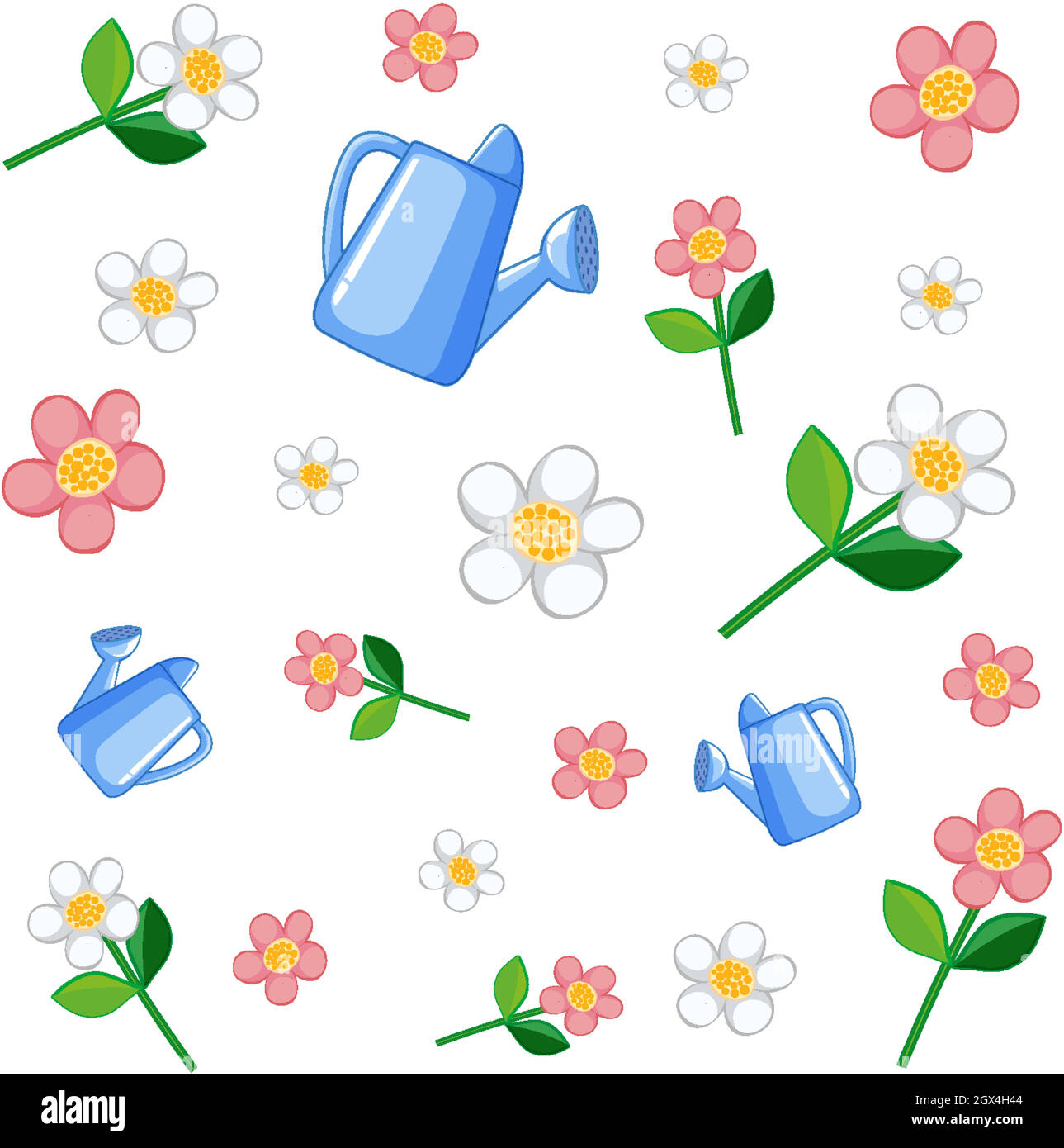 Ensemble de jolies fleurs roses arrosoir Illustration de Vecteur