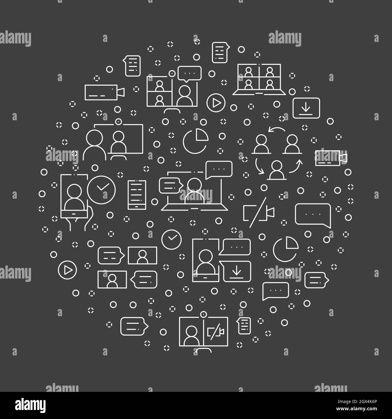 Concept de cercle de réunion en ligne composé d'icônes de ligne mince Illustration de Vecteur