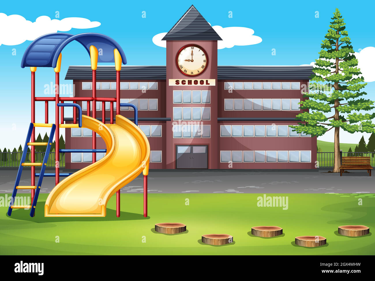 Campus scolaire avec aire de jeux Illustration de Vecteur