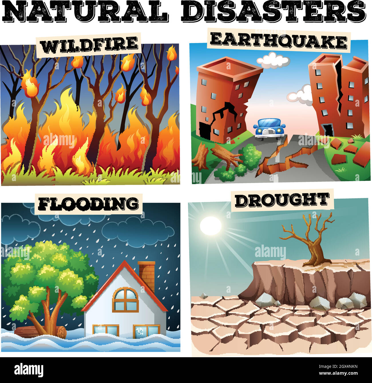 Différents types de catastrophes naturelles Illustration de Vecteur