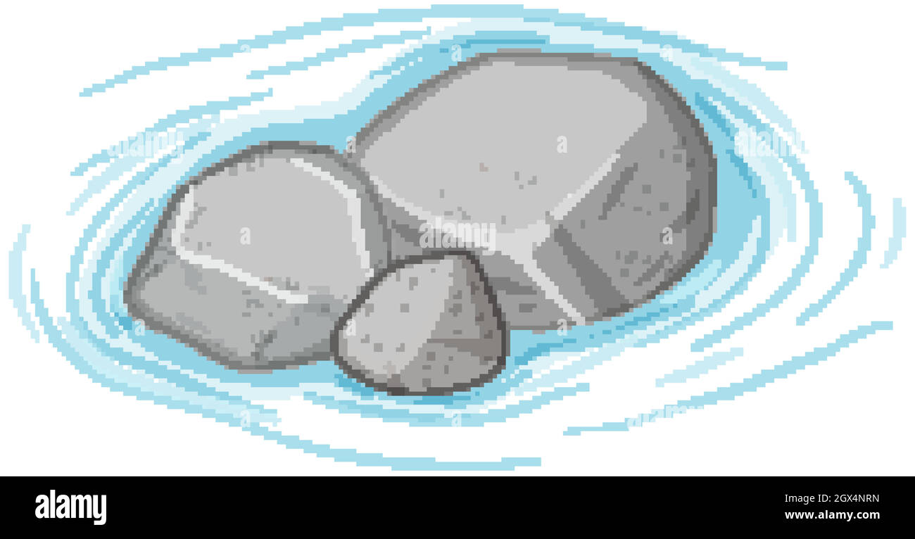 Groupe de pierres grises sur l'eau sur fond blanc Illustration de Vecteur