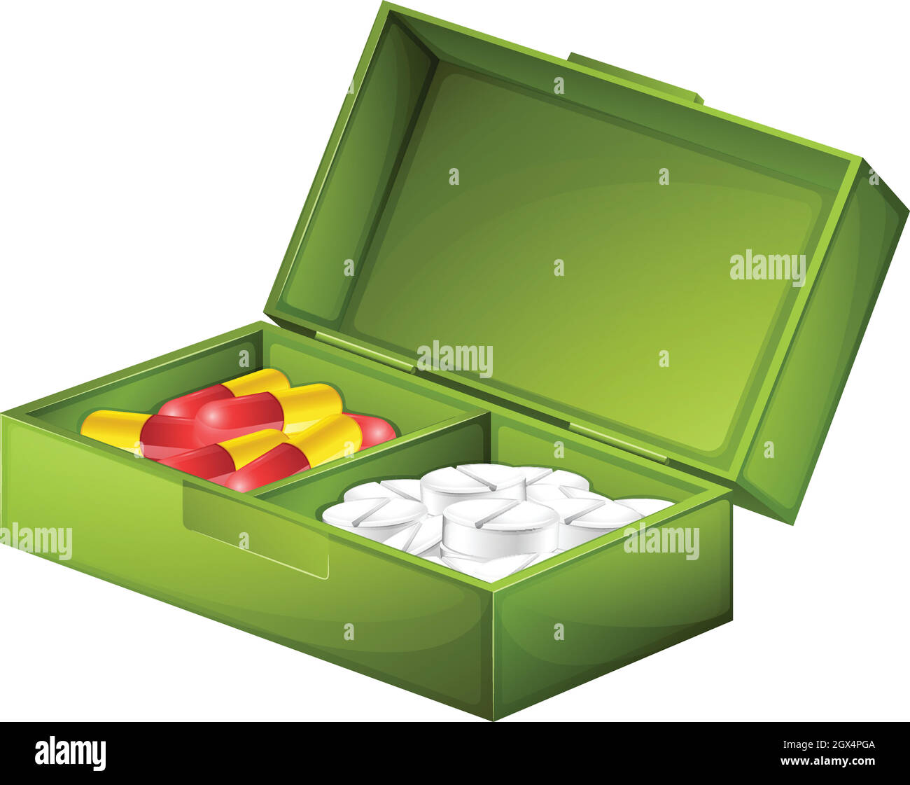 Une boîte à médicaments avec des comprimés et des capsules Illustration de Vecteur