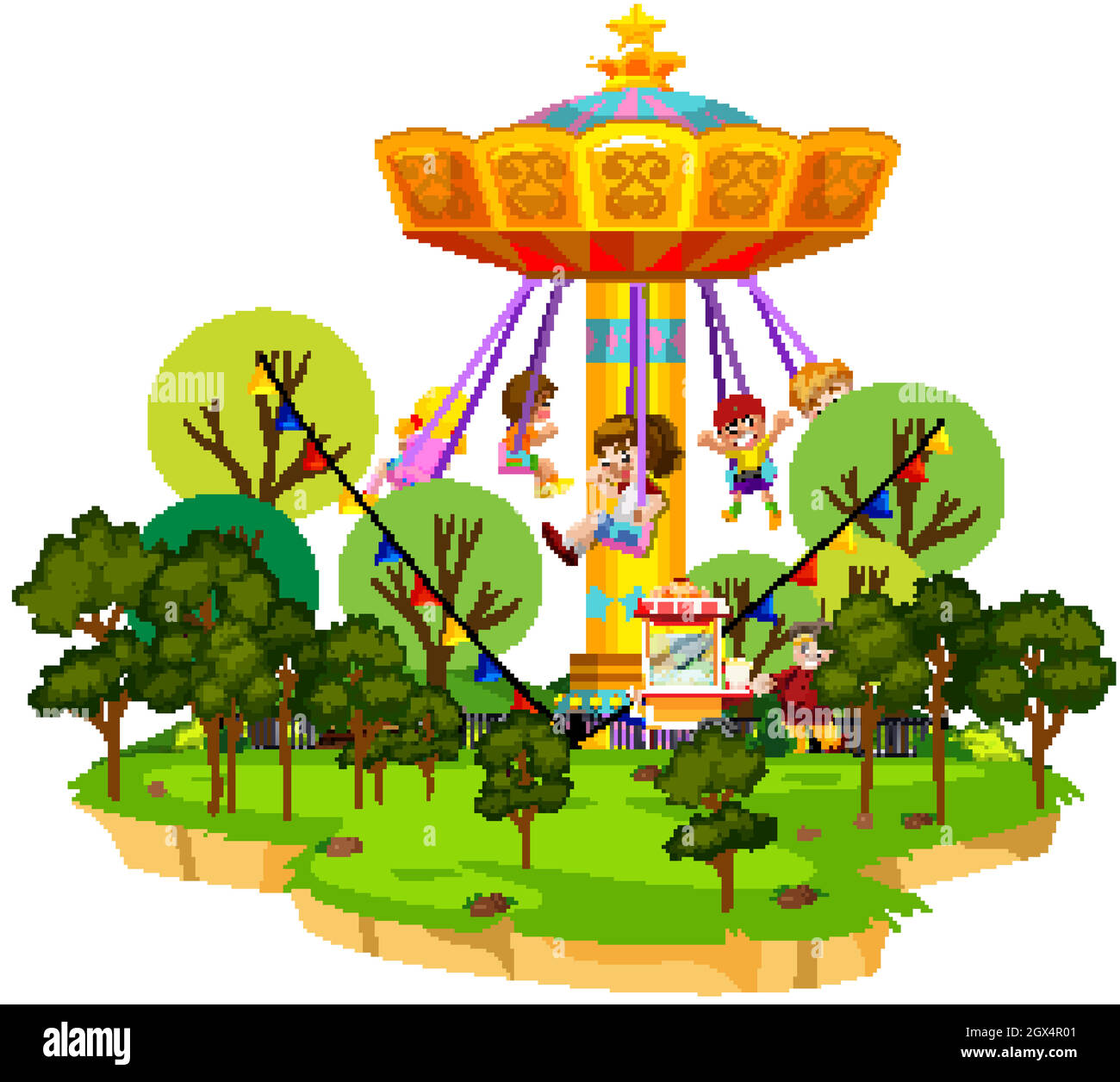 Scène avec de nombreux enfants sur balançoire géante dans le parc Illustration de Vecteur