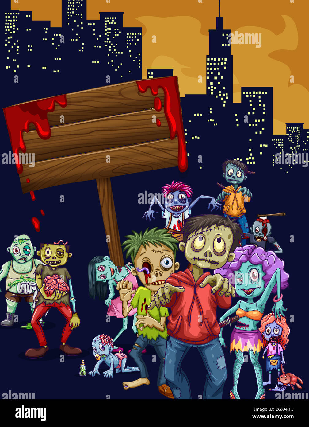 Zombies marchant dans la ville Illustration de Vecteur